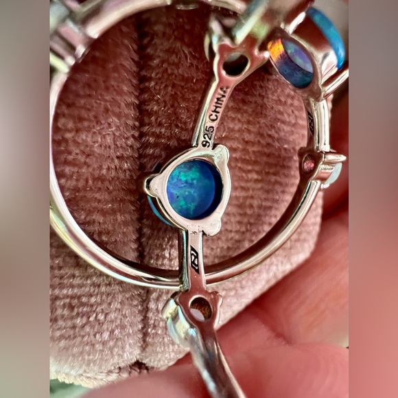 New!Blue and white Opal ring stacking set of 2. Set in solid 925 Sterling Silver - Picture 15 of 17